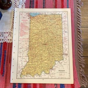 1949 Indiana/Iowa Map Ready to Frame 9 1/4” x 12 1/4” with Railroad L…